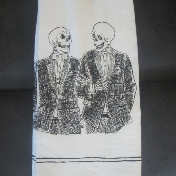 Cynthia Rowley Curious Two Grooms Skeleton Tux groomsmen Kitchen Towel Set of 2 - Picture 3 of 5